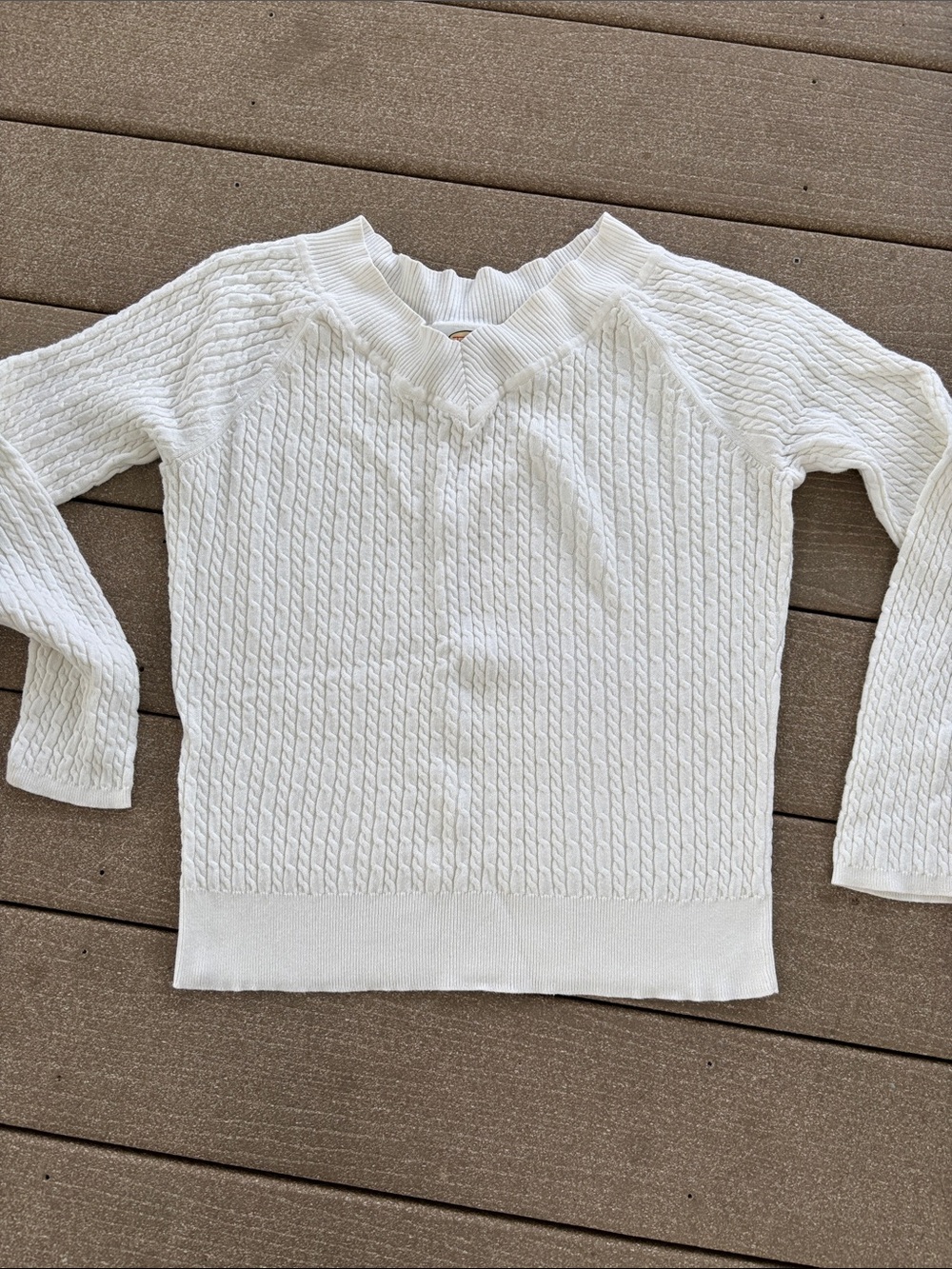 Talbots Cream Cable-Knit V-Neck Sweater